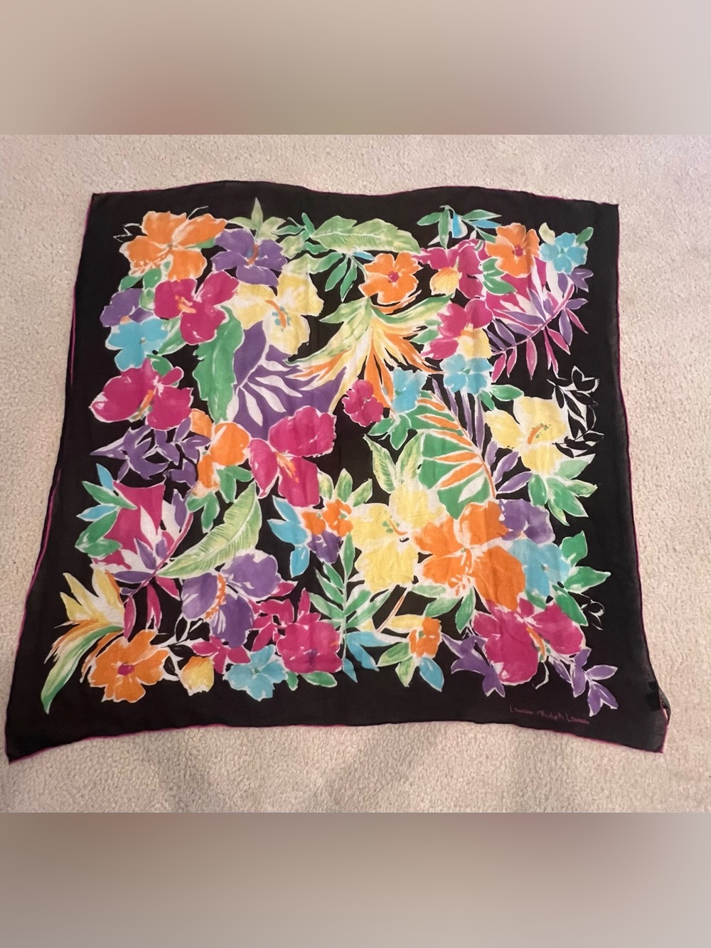 Lauren Ralph Lauren Black Floral Tropical Accent Scarf